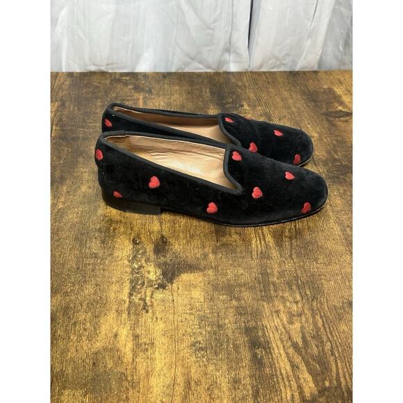 Stubbs & Wootton Mini Heart Black Red Velvet Loafers Size 5 Palm Beach Spain - Picture 2 of 16
